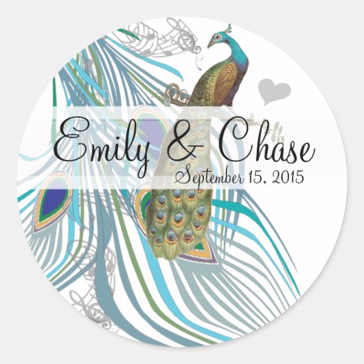 Aqua Gray 3 Peacock Feathers Wedding Sticker (Voorkant)