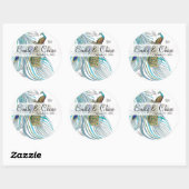 Aqua Gray 3 Peacock Feathers Wedding Sticker (Vel)