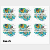 Aqua Gray 3 Peacock Feathers Wedding Sticker (Vel)