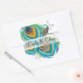 Aqua Gray 3 Peacock Feathers Wedding Sticker (Envelop)