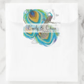 Aqua Gray 3 Peacock Feathers Wedding Sticker (Tas)