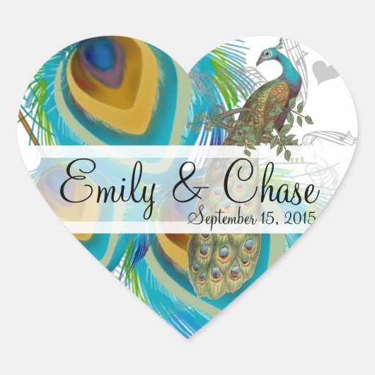 Aqua Gray 3 Peacock Feathers Wedding Sticker (Voorkant)