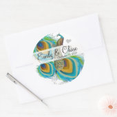 Aqua Gray 3 Peacock Feathers Wedding Sticker (Envelop)