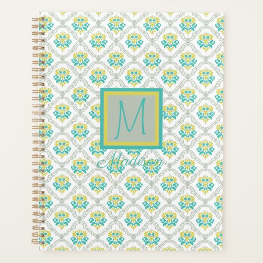 Aqua Gray Chartreuse Trendy Monogram Planner (Voorkant)
