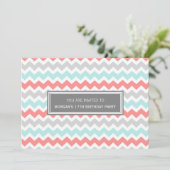 Aqua Gray Chevron 17th Birthday Party Invitation Kaart (Staand voorkant)