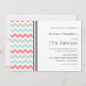 Aqua Gray Chevron 17th Birthday Party Invitation Kaart (Achterkant)