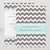 Aqua Gray Chevron Bridal Lunch Uitnodigingskaarten Kaart (Voorkant / Achterkant)