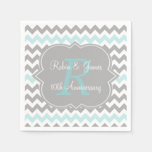 Aqua Gray Chevron gepersonaliseerde Jubilea servet