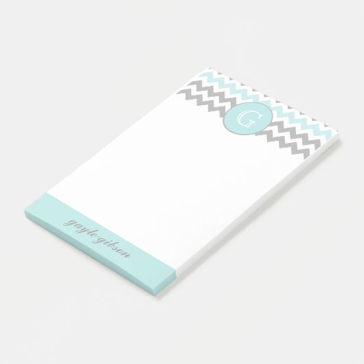 Aqua Gray Chevron Monogram Post-it® notes (Schuin)