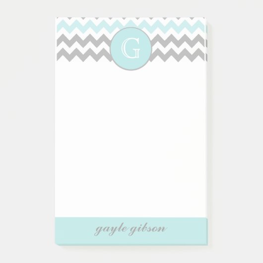 Aqua Gray Chevron Monogram Post-it® notes (Voorkant)