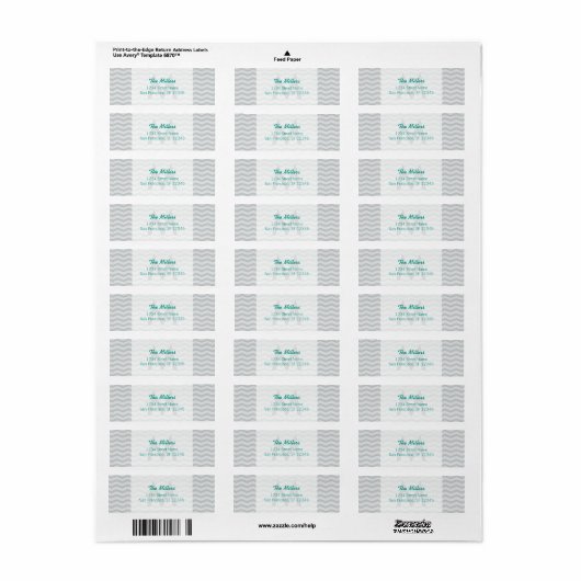 Aqua gray chevron monogram retour address labels (Full Sheet)