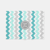 Aqua Gray Chevron Pattern Monogram Blanket Fleece Deken (Voorkant (Horizontaal))
