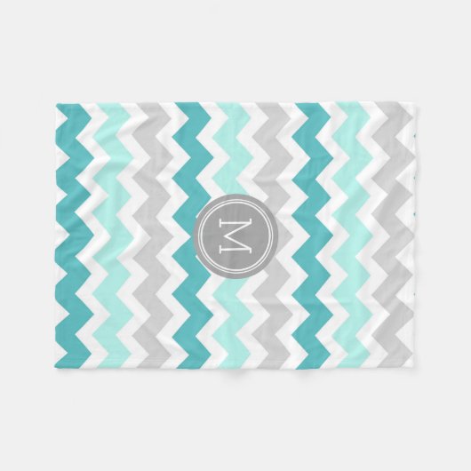 Aqua Gray Chevron Pattern Monogram Blanket Fleece Deken (Voorkant (Horizontaal))