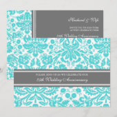 Aqua Gray Damask 25e jubileum uitnodiging (Voorkant / Achterkant)