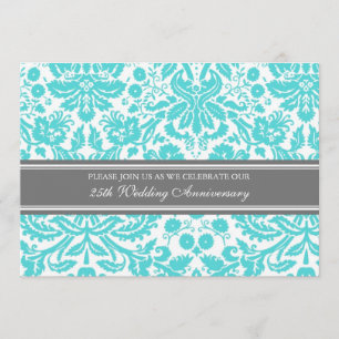 Aqua Gray Damask 25e jubileum uitnodiging