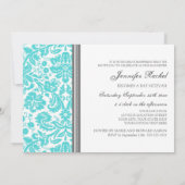 Aqua Gray Damask Bat Mitzvah Invitaties Kaart (Achterkant)