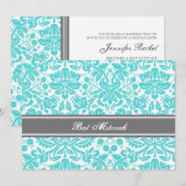 Aqua Gray Damask Bat Mitzvah Invitaties Kaart (Voorkant / Achterkant)