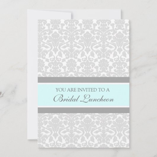Aqua Gray Damask Bridal Lunch Invitation Cards Kaart (Voorkant)