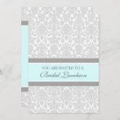 Aqua Gray Damask Bridal Lunch Invitation Cards Kaart (Voorkant / Achterkant)