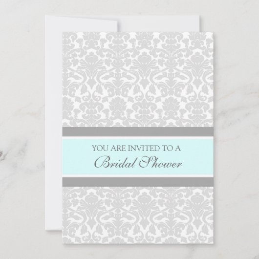 Aqua Gray Damask Bridal Shower Invitation Cards Kaart (Voorkant)