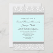 Aqua Gray Damask Bridal Shower Invitation Cards Kaart (Achterkant)