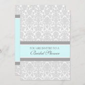 Aqua Gray Damask Bridal Shower Invitation Cards Kaart (Voorkant / Achterkant)