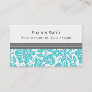 Aqua Gray Damask Calling Cards Contactkaartje