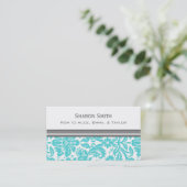 Aqua Gray Damask Calling Cards Contactkaartje (Staand voorkant)