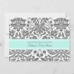 Aqua Gray Damask Custom Baby Shower Invitaties Kaart
