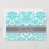Aqua Gray Damask Custom Baby Shower Invitaties Kaart (Voorkant)