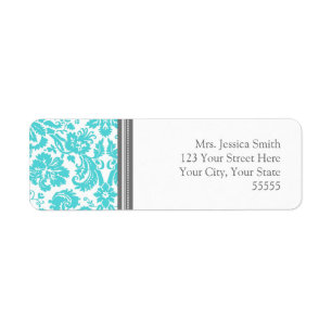 Aqua Gray Damask Custom Return-adreslabels Etiket