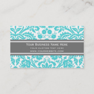 Aqua Gray Damask Floral Visitekaartjes