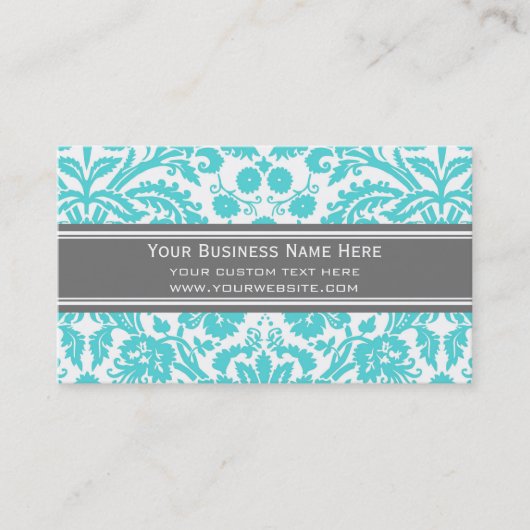 Aqua Gray Damask Floral Visitekaartjes (Voorkant)