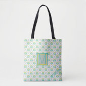 Aqua Gray en Chartreuse Pattern Trendy Monogram Tote Bag (Voorkant)