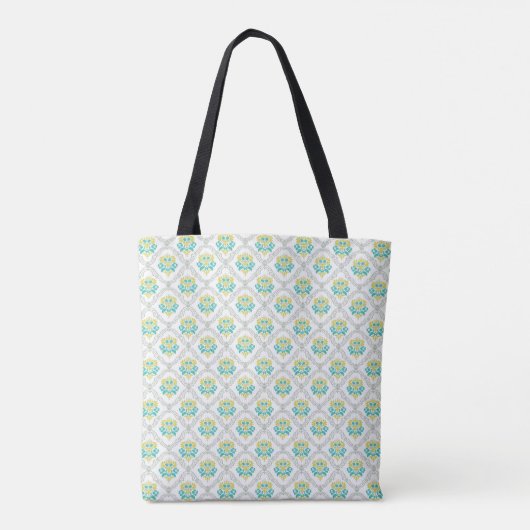 Aqua Gray en Chartreuse Pattern Trendy Monogram Tote Bag (Achterkant)
