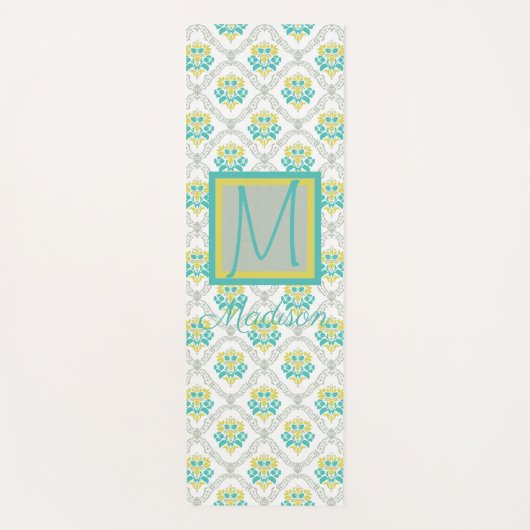 Aqua Gray en Chartreuse Trendy Monogram Yogamat (Voorkant)