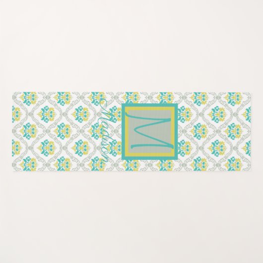 Aqua Gray en Chartreuse Trendy Monogram Yogamat (Voorkant (horizontaal))