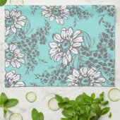 Aqua Gray Floral Kitchen Cloth Towel Theedoek (Gevouwen)