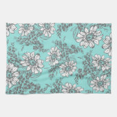 Aqua Gray Floral Kitchen Cloth Towel Theedoek (Horizontaal)