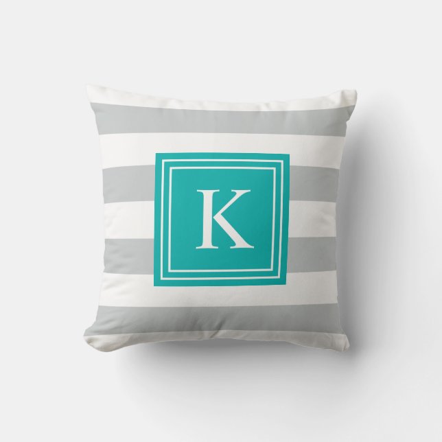 Aqua & Gray Monogram gestreept | SIERKUSSEN (Voorkant)