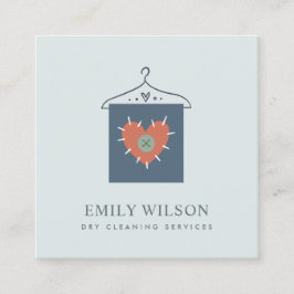 AQUA GRAY ORANJE BLUSH HANGT CLOTHES DRYCLEANER VIERKANTE VISITEKAARTJE