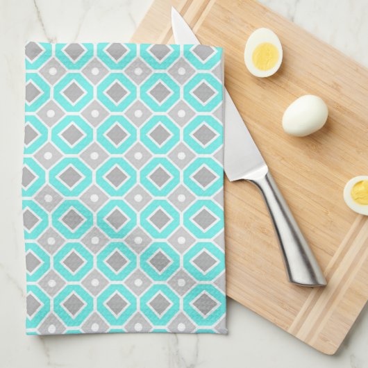 Aqua Gray Pattern Kitchen Cloth Towel Theedoek (Quarter Fold)