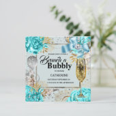 Aqua gray roos shabby chic bubbly glitter kaart (Staand voorkant)