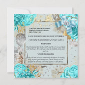 Aqua gray roos shabby chic bubbly glitter kaart (Achterkant)