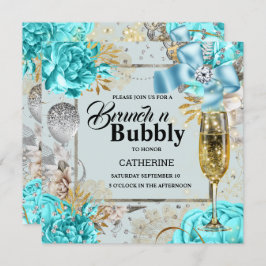 Aqua gray roos shabby chic bubbly glitter kaart