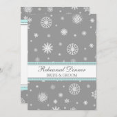 Aqua Gray Snow Winter Rehearsal Dinner Party Kaart (Voorkant / Achterkant)