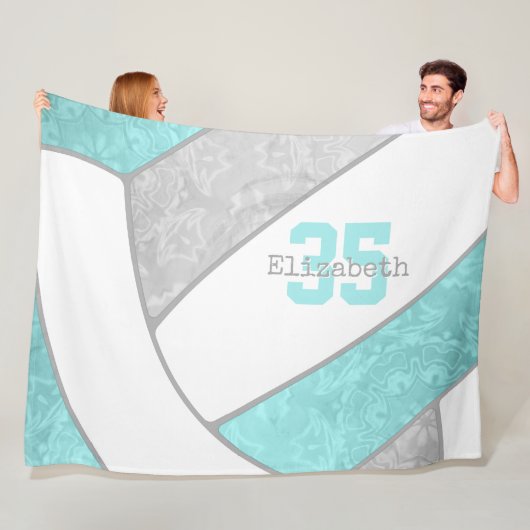 aqua gray volleybal douanenaam jersey nummer fleece deken (In situ)