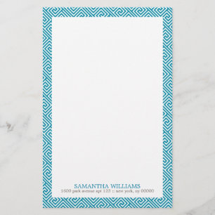 Aqua Greek Key Patroon Briefpapier