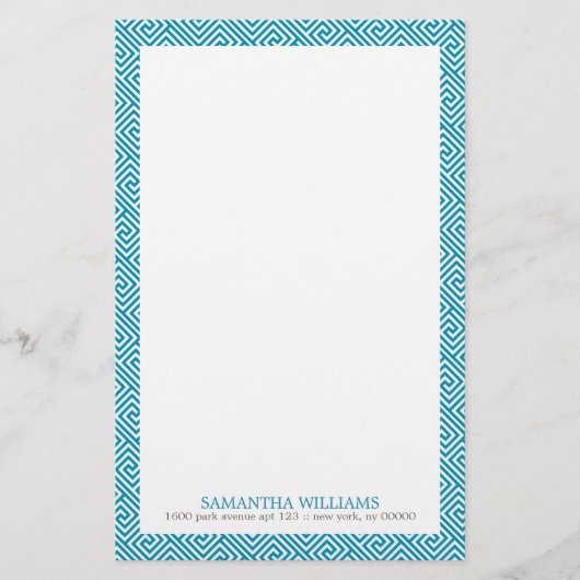 Aqua Greek Key Patroon Briefpapier (Voorkant)