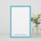 Aqua Greek Key Patroon Briefpapier (Staand voorkant)